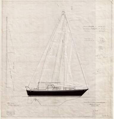 Segelritning till Najad 34, signerad Olle Enderlein. Foto: Sjöhistoriska museet