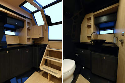 Windy SR53, pentry och toalett i Twin Cabin-utförande.