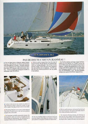 Jeanneau Sun Odyssey 34.2 under segel, officiell katalogbild från Jeanneaus produktbroschyr.