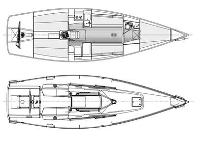 J/111 från J/Boats – däckslayout och planritning.