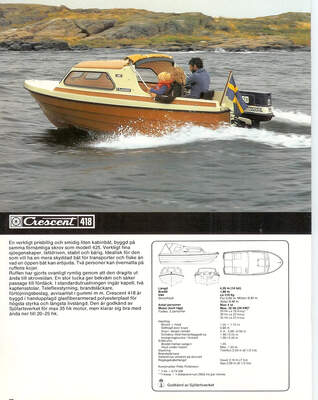 Crescent 418 HT, Monark-Crescent, hardtopbåt från 1972. Katalogbilden visar modellens karakteristiska skrov och kabin.
