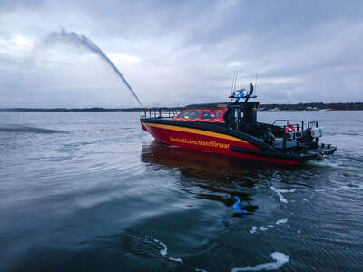 Marell M15 Balder brandbåt i tjänst för Storstockholms brandförsvar. Foto: Johannes Palm