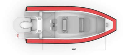 UMS RIB 700 – planritning ovanifrån med sittbrunn, konsol och akterarrangemang.